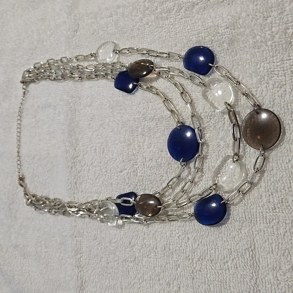Blue and silver tone, multi strand necklace